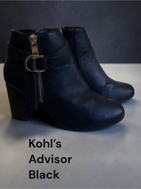 Kohl’s Apt. 9 Advisor Black Block Heel Ankle Boots Women’s 8.5M Side Zip Buckle